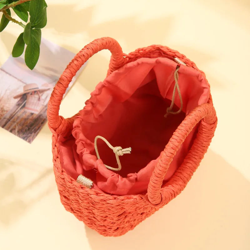 Handwoven Straw Rattan Crossbody Beach Bag