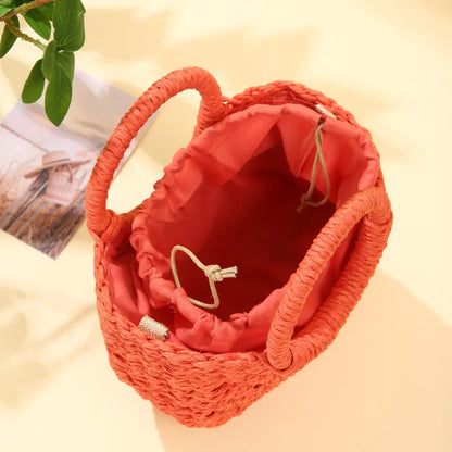 Handwoven Straw Rattan Crossbody Beach Bag