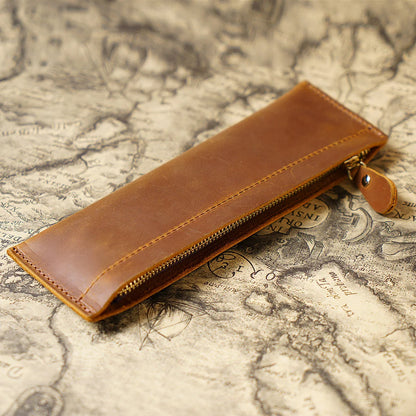 Genuine Leather Handmade Zipper Pencil Case