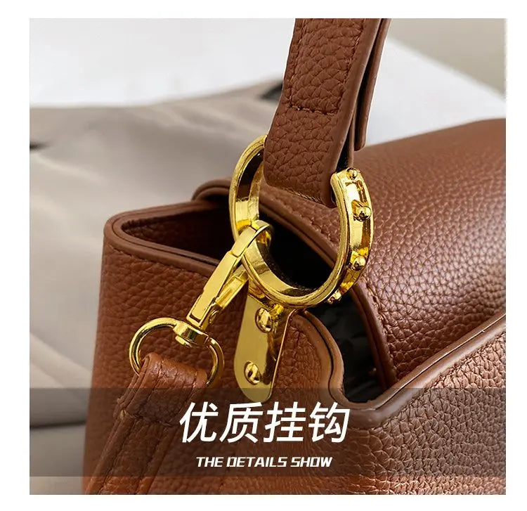 Buckled Leather Shoulder Handbag