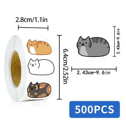 500 Cute Cartoon Cat Roll Stickers