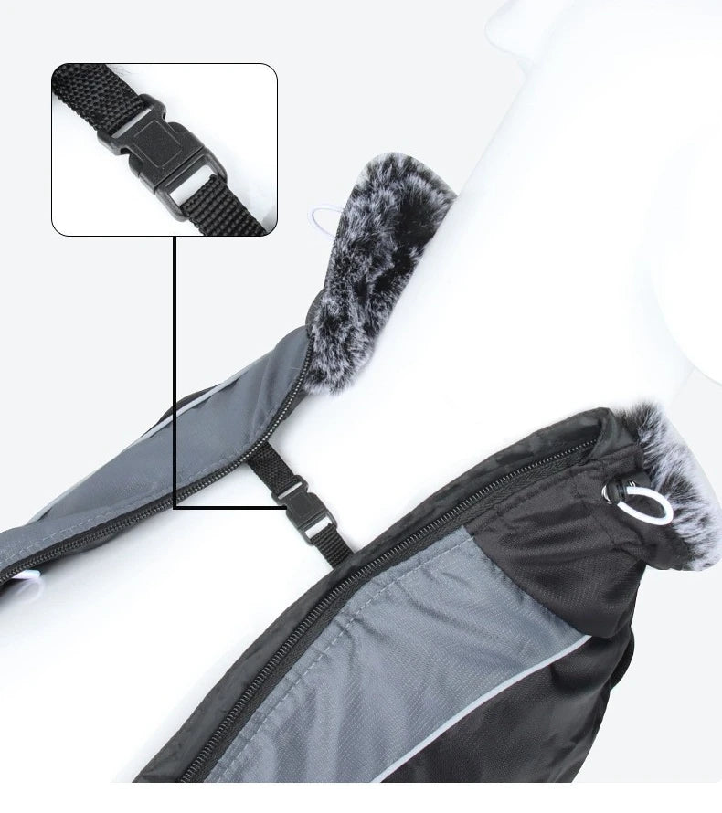 Reflective Winter Dog Coat with Faux Fur Collar for Large Dogs