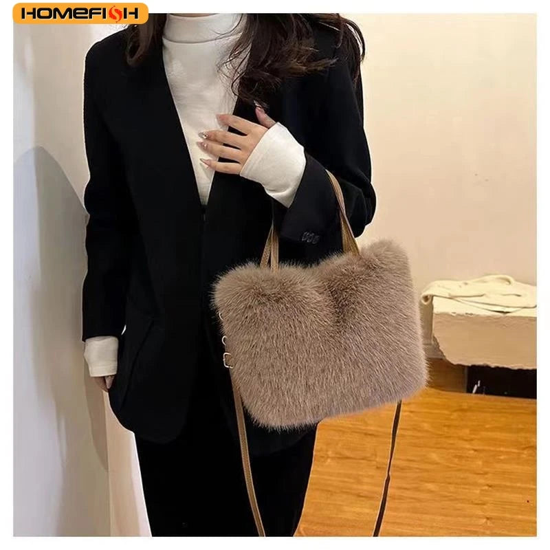 Luxury Plush Faux Fur Shoulder & Crossbody Handbag
