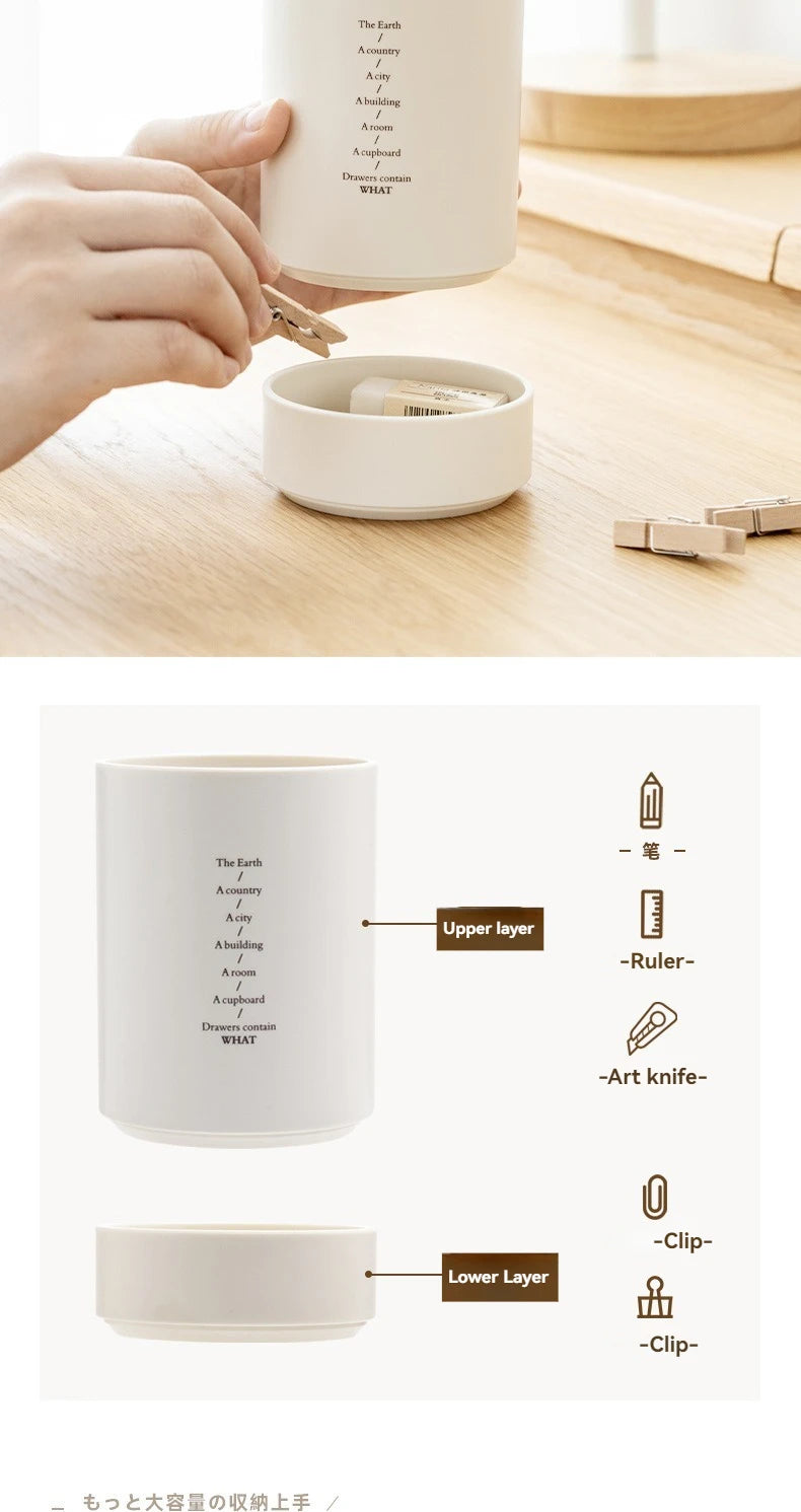 Minimalist Double-Layer Desk Organizer Pen Holder for Office & Makeup Brushes