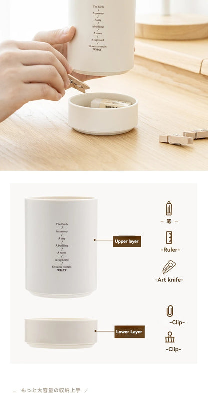 Minimalist Double-Layer Desk Organizer Pen Holder for Office & Makeup Brushes