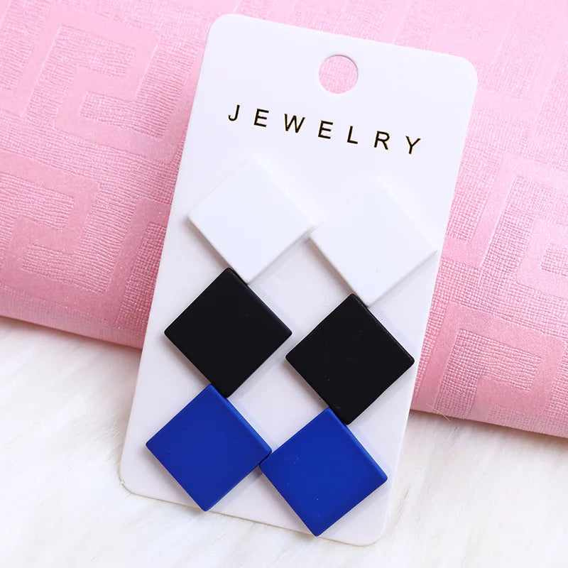 Acrylic Round Square Hexagonal Heart Stud Earrings