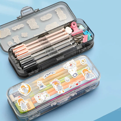 Double Layer Transparent Pencil Case – Large Capacity Stationery Organizer