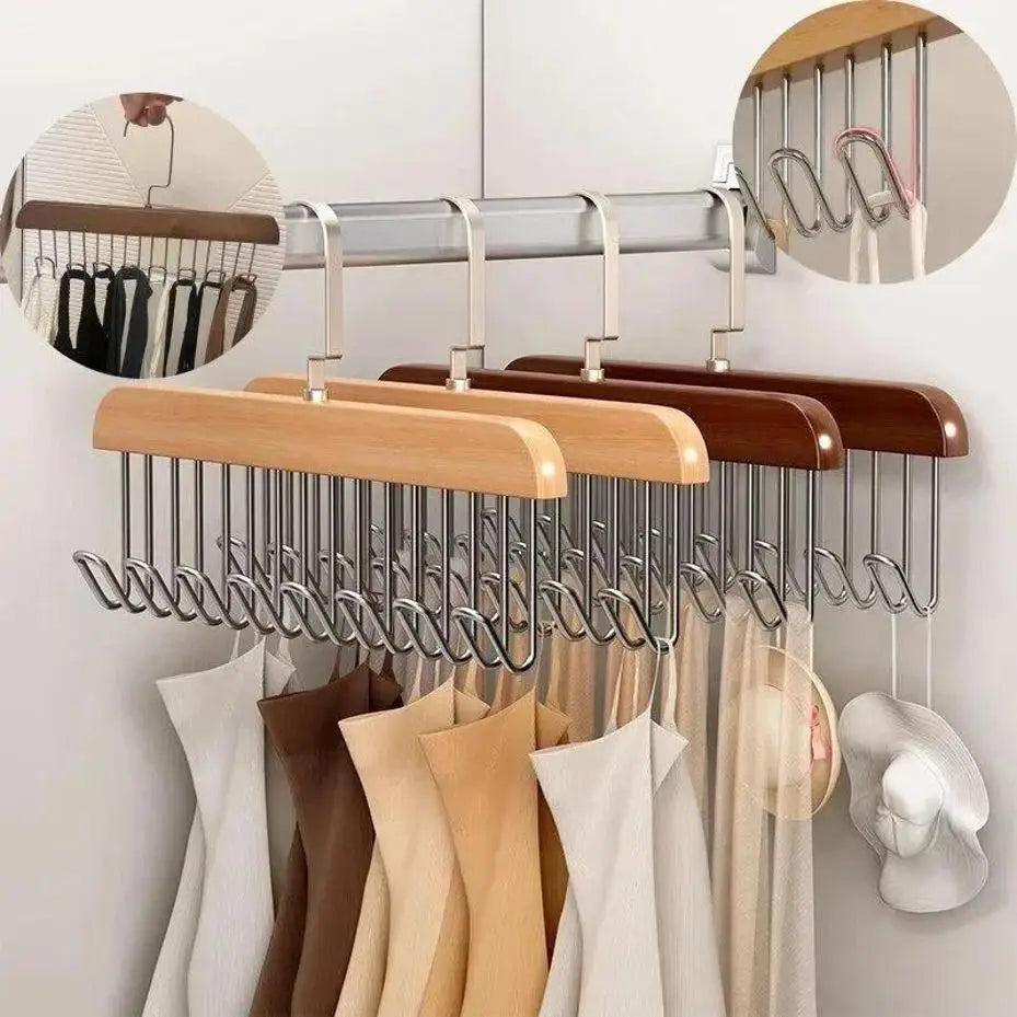 Solid Wood 8-Hook Multi-Purpose Clothes & Accessory Hanger