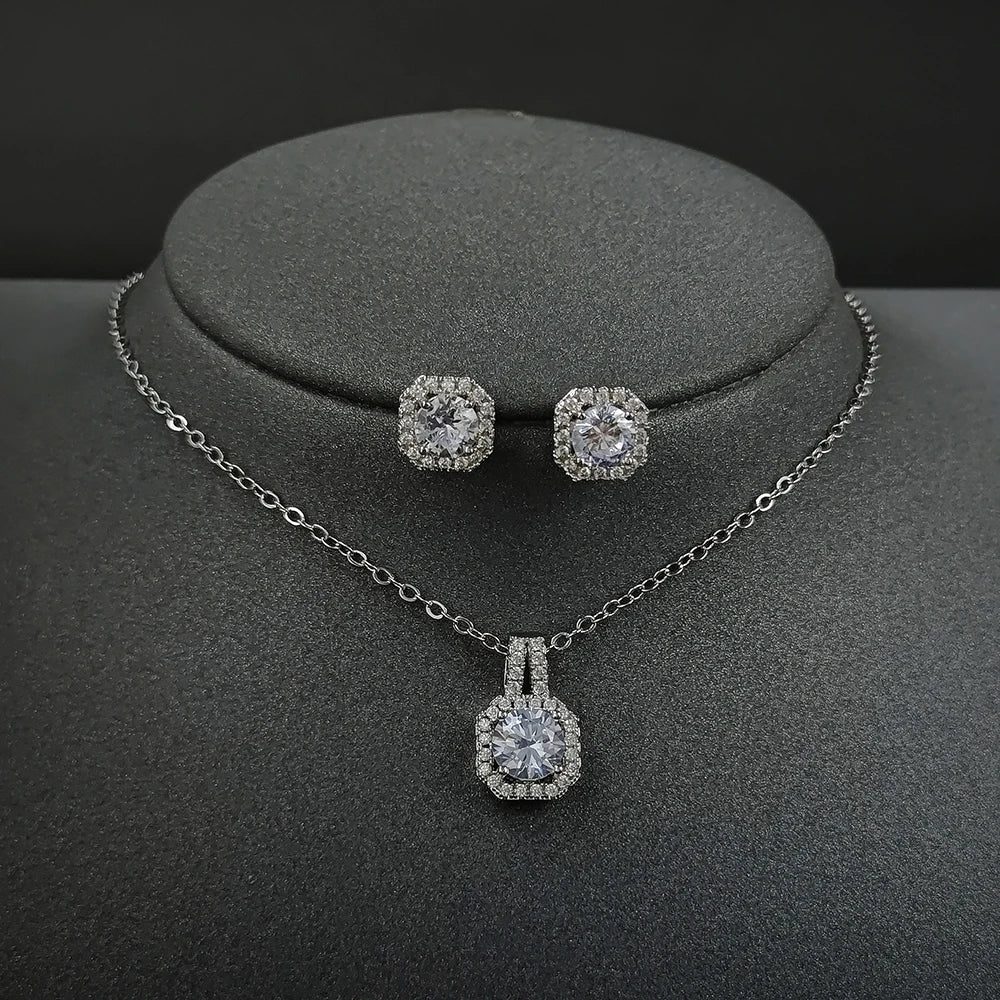 Pink Cubic Zirconia Necklace & Earring Set