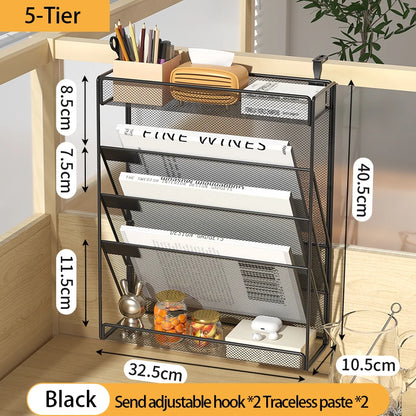 Mesh Desk File Organizer, 5-Tier Vertical Document Tray with Wall Mount Option