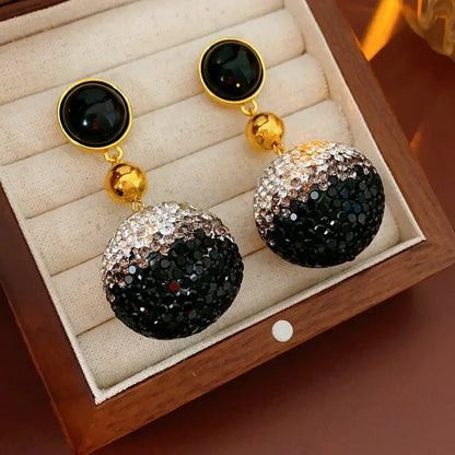 Vintage Exaggerated Round Crystal Drop Earrings