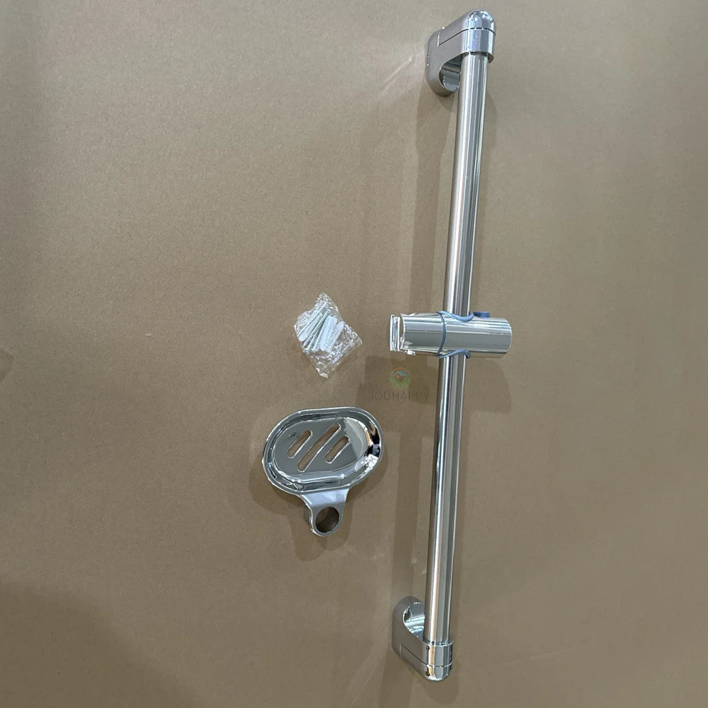 Stainless Steel Shower Slide Bar with Adjustable Holder & Soap Rack