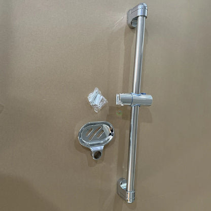 Stainless Steel Shower Slide Bar with Adjustable Holder & Soap Rack