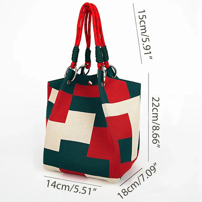 Geometric Knit Bucket Tote Bag