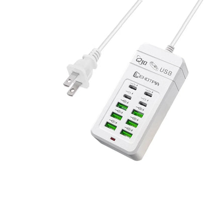 10-Port USB Charging Station with Multi-Plug Adapter