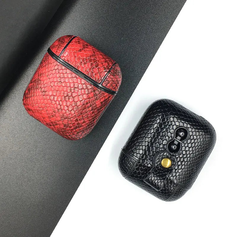 Mobile Phone Case – Luxury Snake Skin PU Leather Earphone Case For Apple