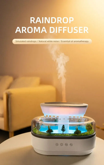 Raindrop Aroma Humidifier with White Noise & Colorful LED Light