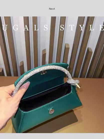 Satin Crystal Handle Evening Bag