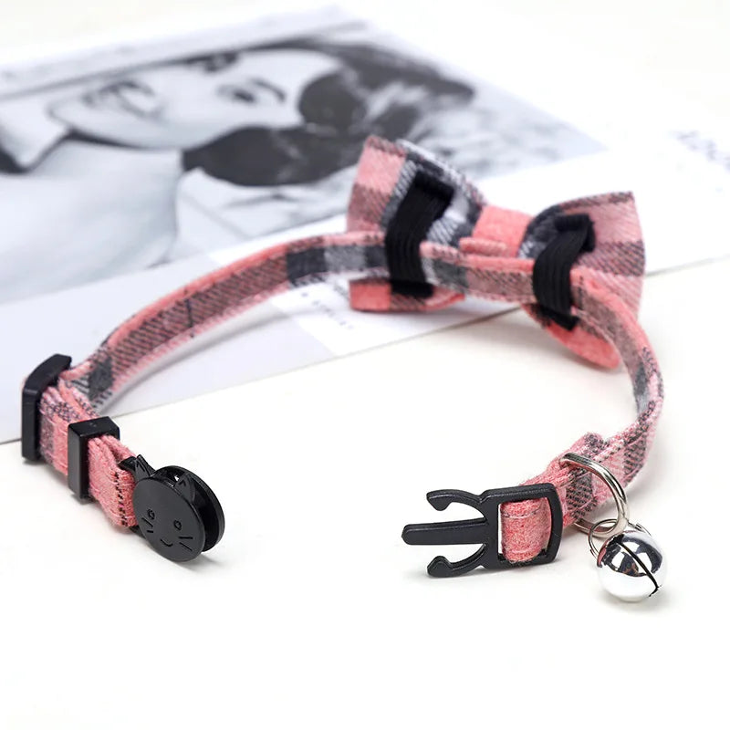 Plaid Cat Collar with Bow Tie & Bell – Adjustable Breakaway Pet Collar