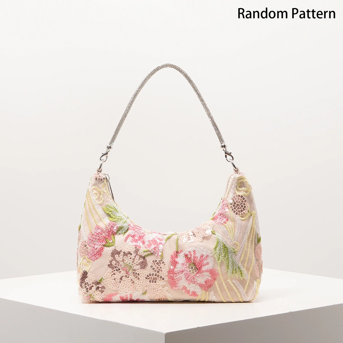 Floral Embroidered Sequin Shoulder Bag