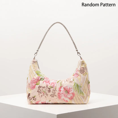 Floral Embroidered Sequin Shoulder Bag