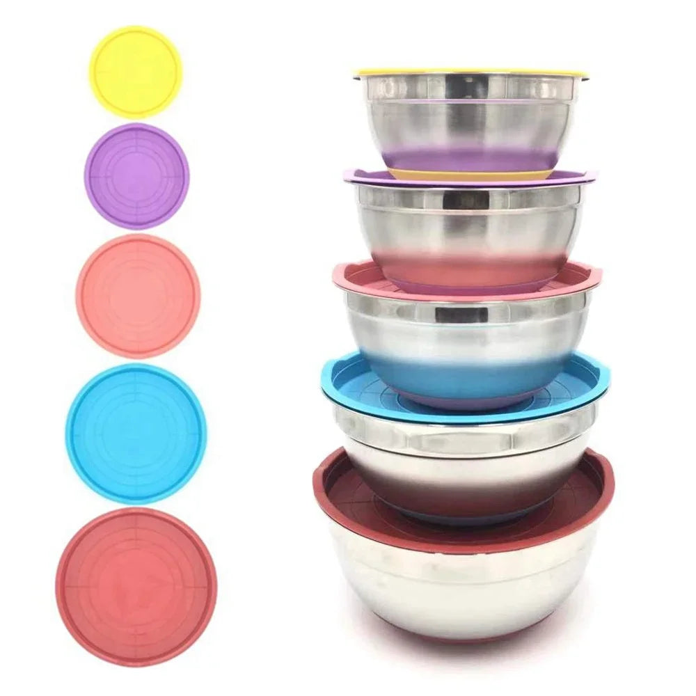 Stainless Steel Mixing Bowl with Lid & Non-Slip Silicone Base