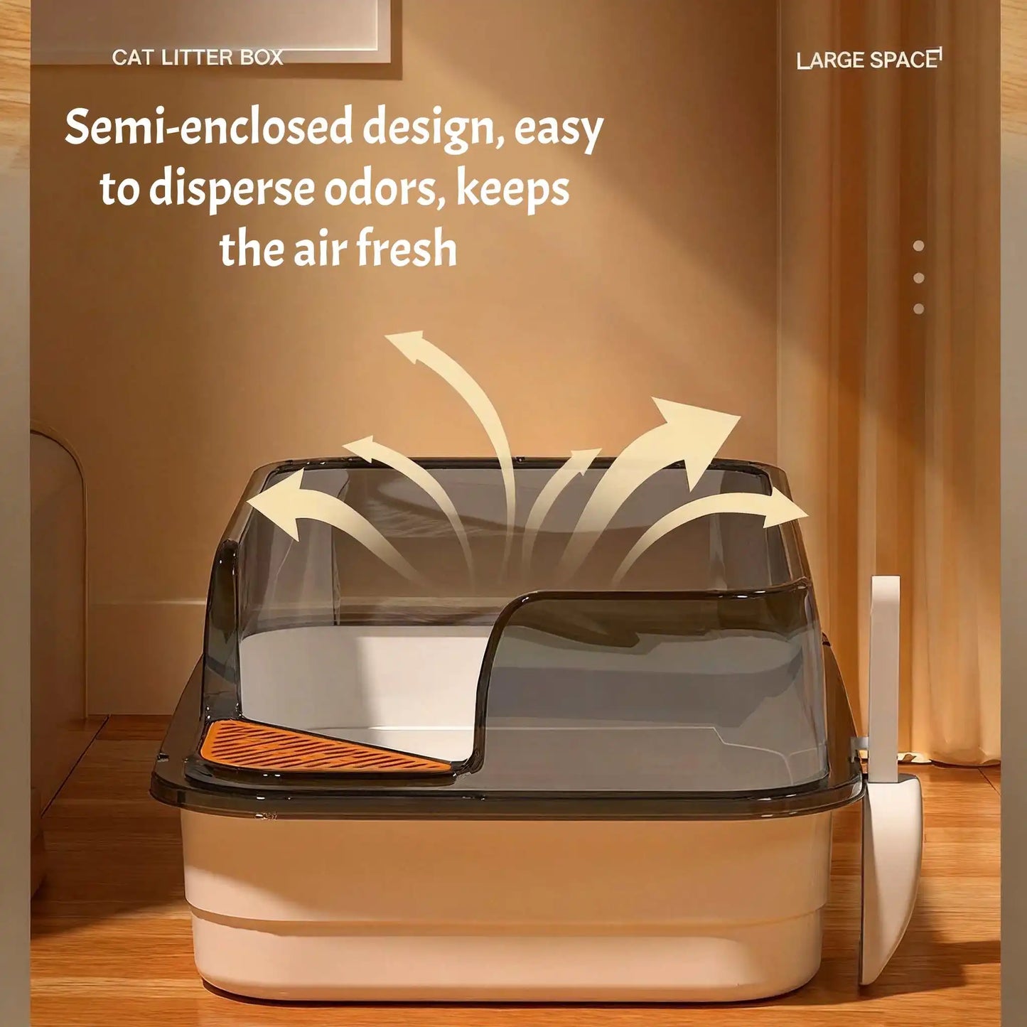 Semi-Enclosed Cat Litter Box with Scoop
