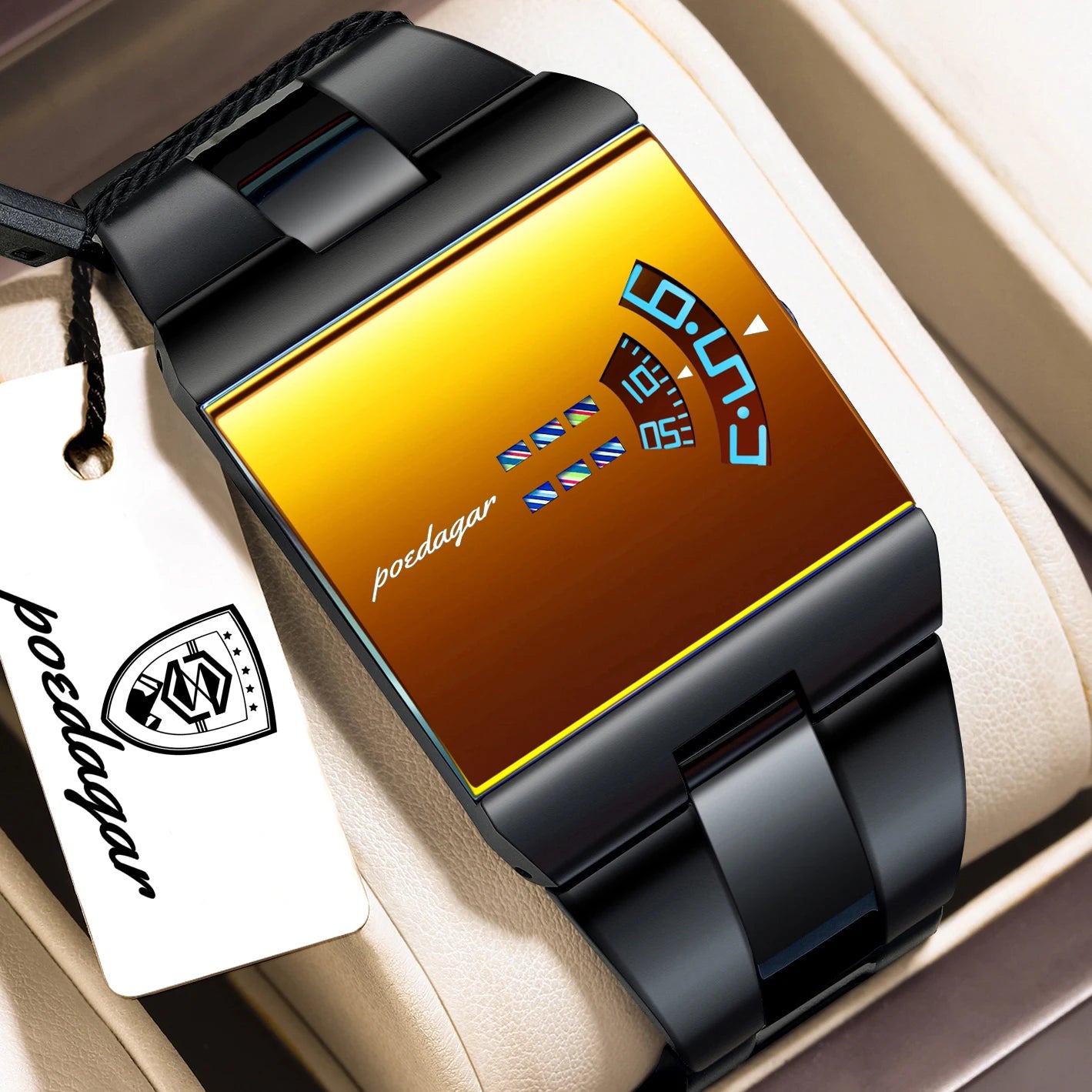 Men's Rectangle Stainless Steel Quartz Watch