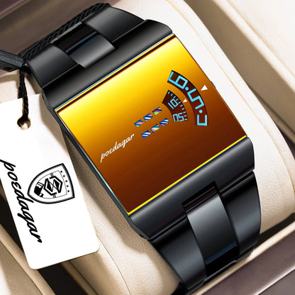 Men's Rectangle Stainless Steel Quartz Watch