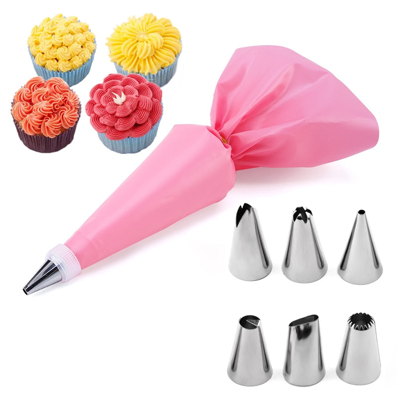 6-24 Pcs Set Pastry Bag and Stainless Steel Cake Nozzle