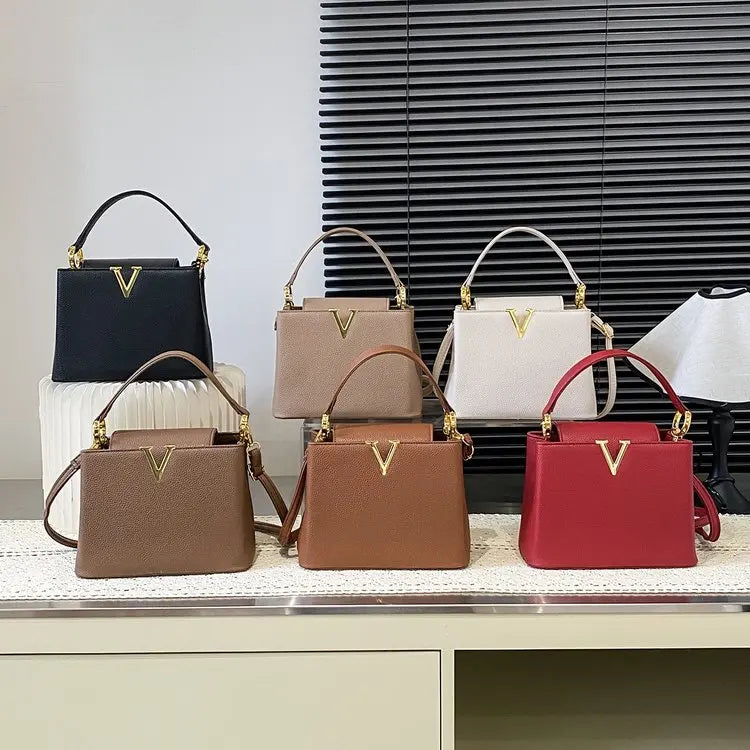 Buckled Leather Shoulder Handbag