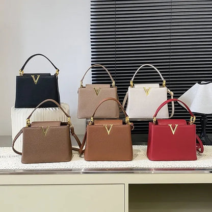 Buckled Leather Shoulder Handbag