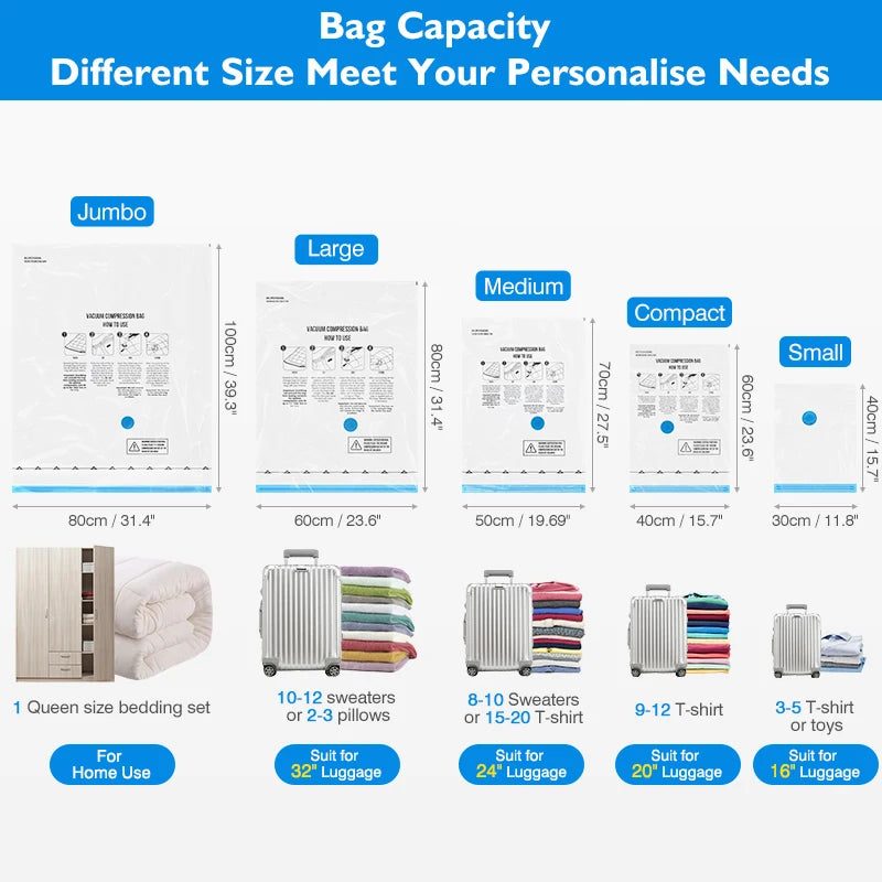 Reusable Vacuum Storage Bags with Travel Pump