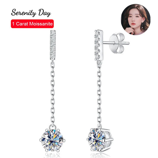 925 Sterling Silver Moissanite Tassel Earrings