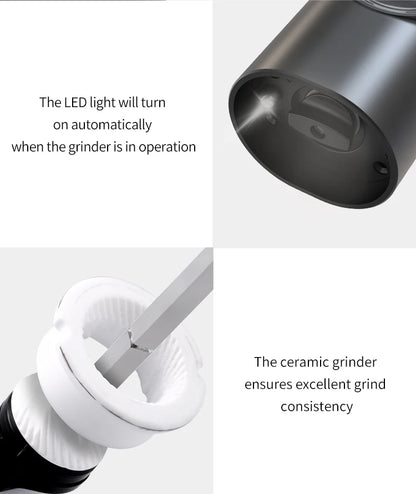 Electric Stainless Steel Spice Grinder with LED Light & Charging Base