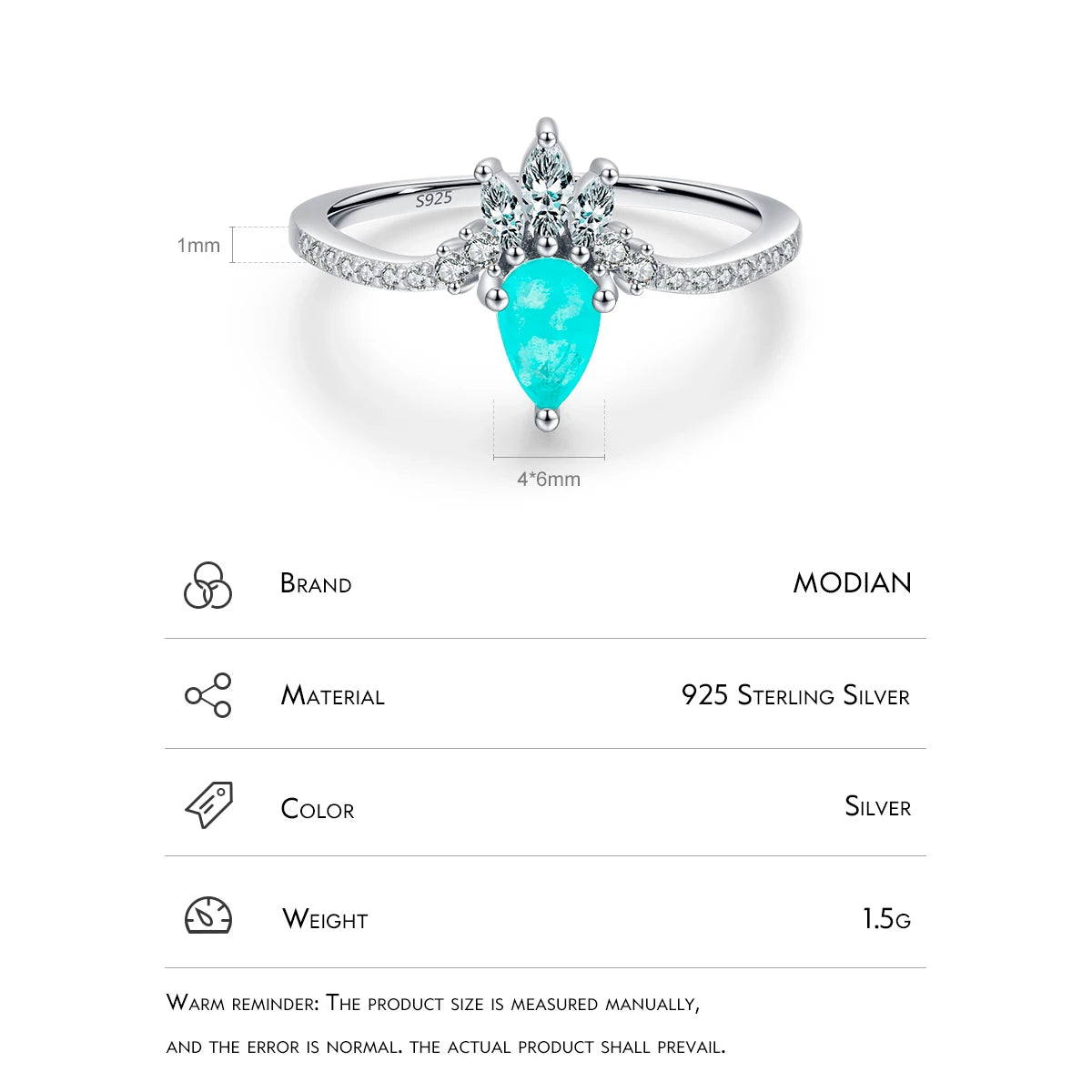 Paraiba Tourmaline Sterling Silver Crown Ring