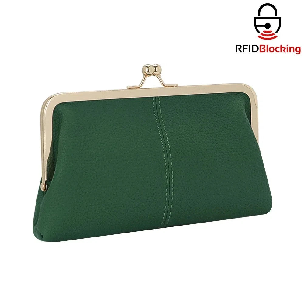Genuine Leather Kiss Lock Wallet