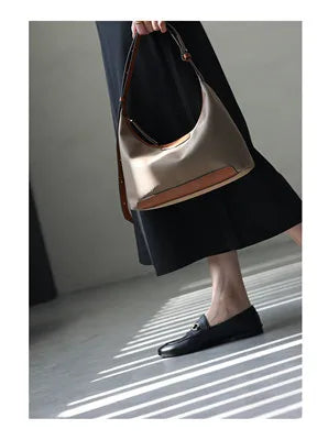 Cowhide & Nylon Hobo Shoulder Bag