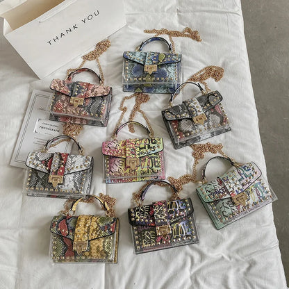 Studded Graffiti Crossbody Satchel Bag