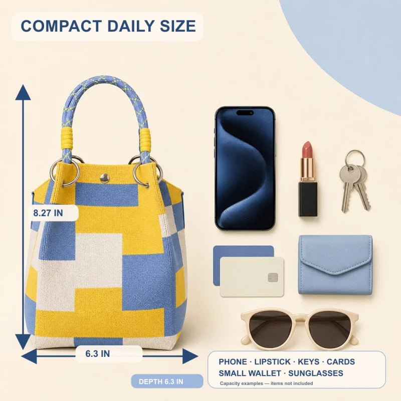 Mini Knitted Bucket Bag – Colorblock Women’s Handbag