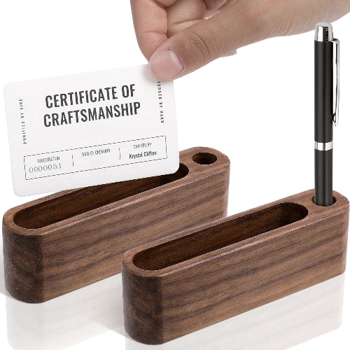 Wooden Business Card Holder Desk Organizer with Pen Slot