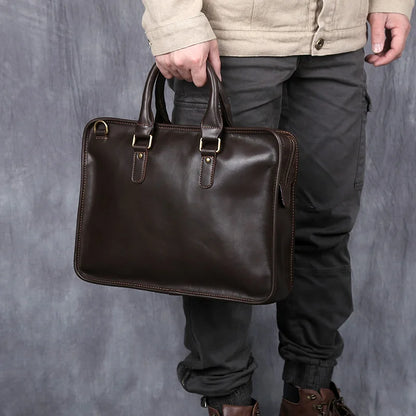 NZPJ Retro Men's Briefcase Leather Laptop Bag