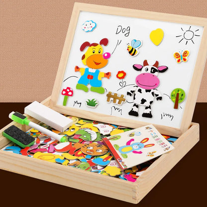 Wooden Magnetic Puzzle & Drawing Board Set