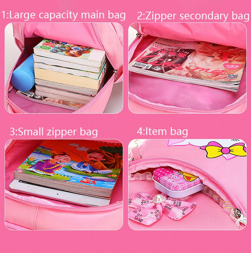 Pink Cat Bowknot Kids School Backpack