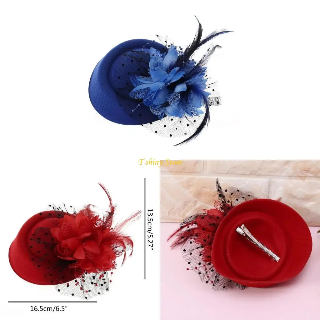 Women Vintage Fascinator Hat with Veil & Flower