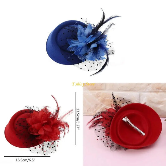 Women Vintage Fascinator Hat with Veil & Flower