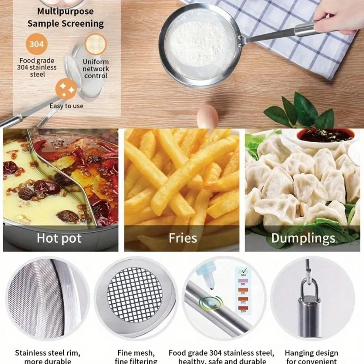 Stainless Steel Fine Mesh Skimmer Spoon