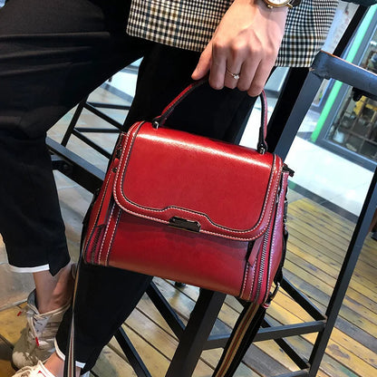 Genuine Cow Leather Top Handle Crossbody Bag