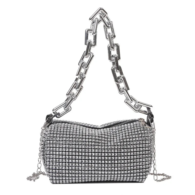 Rhinestone Bucket Bag – Glitter Chain Mini Crossbody Purse