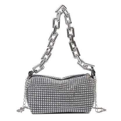 Rhinestone Bucket Bag – Glitter Chain Mini Crossbody Purse